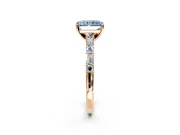 Baguette Engagement Ring Setting for Fancy Blue Radiant Cut Center with Alternating Bar-Set Band and Prong Head in Rose Gold