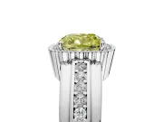 Halo Engagement Ring Setting for Fancy Yellow Cushion Cut Center with Wide Band, Inlaid Accent Row and Prong Head in Sterling Silver