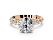 Solitaire Engagement Ring Setting for Round Cut Center with Domed Multi-Row Pave Band and Prong Head in Rose Gold