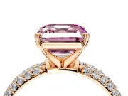 Solitaire Engagement Ring Setting for Fancy Pink Asscher Cut Center with Domed Multi-Row Pave Band and Prong Head in Rose Gold