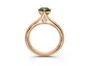Solitaire Engagement Ring Setting for Fancy Green Radiant Cut Center with Milgrain Cathedral Band and Prong Head in Rose Gold