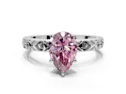 Solitaire Engagement Ring Setting for Fancy Pink Pear-Shaped Center with XO Engraved Band and Prong Head in Platinum