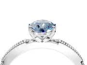 Solitaire Engagement Ring Setting for Fancy Blue Pear-Shaped Center with Milgrain-Edged Pave Band and Prong Head in White Gold