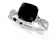 Solitaire Engagement Ring Setting for Fancy Black Cushion Cut Center with Narrow Twist Pave Band and Prong Head in Sterling Silver