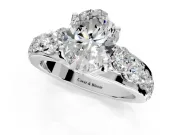 Solitaire Engagement Ring Setting for Oval Center with Graduated Shared Prongs and Prong Head in Platinum