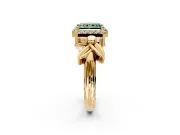 Halo Engagement Ring Setting for Fancy Green Radiant Cut Center with Floral Band and Prong Head in Yellow Gold