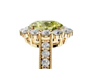 Halo Engagement Ring Setting for Fancy Yellow Oval Center with Milgrain Channel Band and Prong Head in Yellow Gold
