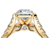 Solitaire Engagement Ring Setting for Asscher Cut Center with Pave Cathedral Shoulders and Prong Head in Yellow Gold