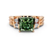 Solitaire Engagement Ring Setting for Fancy Green Princess Cut Center with Grooved Bar Accent Band and Prong Head in Rose Gold