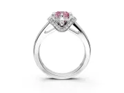 Solitaire Engagement Ring Setting for Fancy Pink Cushion Cut Center with Wide Band, Pave Collar and Prong Head in Sterling Silver