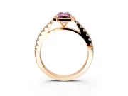 Halo Engagement Ring Setting for Fancy Pink Emerald Cut Center with Full Pave Band and Prong Head in Rose Gold