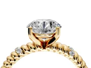 Rope Engagement Ring Setting for Round Cut Center with Accent Shoulders and Prong Head in Yellow Gold