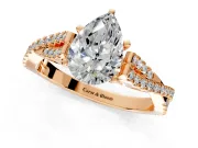 Solitaire Engagement Ring Setting for Pear-Shaped Center with Twisted Pave Split Shank and Prong Head in Rose Gold