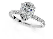 Hidden Halo Engagement Ring Setting for Pear-Shaped Center with Pave Band and Prong Head in Platinum