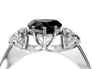 3 Stone Engagement Ring Setting for Fancy Black Heart-Shaped Center with Raised Basket Heads and Prong Head in Platinum