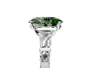 Bar-Set Engagement Ring Setting for Fancy Green Oval Center with Tapered Baguette Accents and Prong Head in White Gold