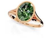 Solitaire Engagement Ring Setting for Fancy Green Oval Center with V Split Shank and Bezel Head in Rose Gold