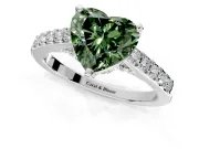 Solitaire Engagement Ring Setting for Fancy Green Heart-Shaped Center with Crossover Accents and Prong Head in Platinum