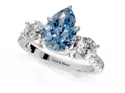 3 Stone Engagement Ring Setting for Fancy Blue Pear-Shaped Center with Crossover Basket, Pave Band and Prong Head in Sterling Silver