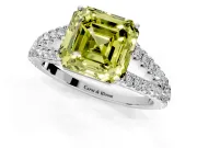 Solitaire Engagement Ring Setting for Fancy Yellow Asscher Cut Center with Pave Split Shank and Prong Head in White Gold