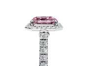Halo Engagement Ring Setting for Fancy Pink Asscher Cut Center with Narrowing Pave Band and Prong Head in Sterling Silver