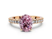 Solitaire Engagement Ring Setting for Fancy Pink Oval Center with Single Row Accent Band and Prong Head in Rose Gold
