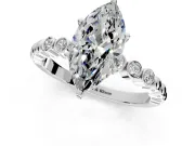 Solitaire Engagement Ring Setting for Marquise Center with Bezel-Dot Beaded Band and Prong Head in White Gold