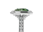 Halo Engagement Ring Setting for Fancy Green Radiant Cut Center with Milgrain Pave Band and Bezel Head in White Gold