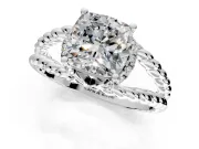 Halo Engagement Ring Setting for Cushion Cut Center with Rope Twist Split Shank and Prong Head in Sterling Silver