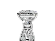 3 Stone Engagement Ring Setting for Radiant Cut Center with Pave Twist Band and Prong Head in White Gold