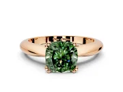Solitaire Engagement Ring Setting for Fancy Green Cushion Cut Center with Reverse Tapered Band and Prong Head in Rose Gold