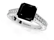 Solitaire Engagement Ring Setting for Fancy Black Asscher Cut Center with Engraved Pave Band and Prong Head in White Gold