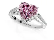 Cathedral Engagement Ring Setting for Fancy Pink Heart-Shaped Center with Antique-Style Pave Band and Prong Head in White Gold