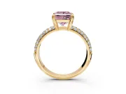 Solitaire Engagement Ring Setting for Fancy Pink Princess Cut Center with Multi-Row Pave Accents and Basket Head in Yellow Gold