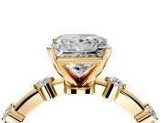 Solitaire Engagement Ring Setting for Princess Cut Center with Bezel Station Band and Prong Head in Yellow Gold