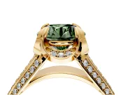 Solitaire Engagement Ring Setting for Fancy Green Round Cut Center with Accented Split Shank and Prong Head in Yellow Gold