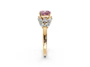 Leaf Cluster Engagement Ring Setting for Fancy Pink Cushion Cut Center with Marquise Accents and Prong Head in Yellow Gold