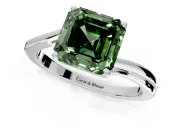 Solitaire Engagement Ring Setting for Fancy Green Asscher Cut Center with Plain Bypass Twist Band and Prong Head in Platinum