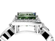 Halo Engagement Ring Setting for Fancy Green Princess Cut Center with Floral Band and Prong Head in White Gold
