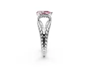 Halo Engagement Ring Setting for Fancy Pink Pear-Shaped Center with Rope Twist Split Shank and Prong Head in Platinum