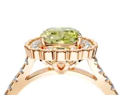 Milgrain Floral Halo Engagement Ring Setting for Fancy Yellow Cushion Cut Center with Pave Band and Prong Head in Rose Gold