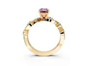 Solitaire Engagement Ring Setting for Fancy Pink Emerald Cut Center with Bar-Station Pave Twist and Prong Head in Yellow Gold