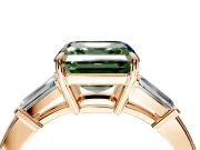 3 Stone Engagement Ring Setting for Fancy Green Asscher Cut Center with Baguette Accents and Prong Head in Rose Gold