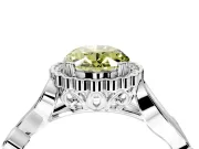 Halo Engagement Ring Setting for Fancy Yellow Oval Center with Leaf Motif Split Shank and Prong Head in White Gold