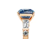 Bar-Set Engagement Ring Setting for Fancy Blue Asscher Cut Center with Tapered Baguette Accents and Prong Head in Rose Gold