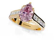 Solitaire Engagement Ring Setting for Fancy Pink Pear-Shaped Center with Channel Band and Double Claw Prong Head in Yellow Gold