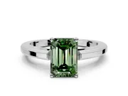 Solitaire Engagement Ring Setting for Fancy Green Emerald Cut Center with Flat-Sided Plain Band and Prong Head in White Gold