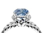Halo Engagement Ring Setting for Fancy Blue Cushion Cut Center with Rope Twist Split Shank and Prong Head in Platinum