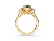 3 Stone Engagement Ring Setting for Fancy Green Oval Center with Crossover Basket, Pave Band and Prong Head in Yellow Gold