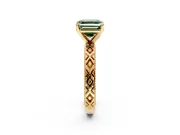 Solitaire Engagement Ring Setting for Fancy Green Asscher Cut Center with Milgrain X Pattern Band and Prong Head in Yellow Gold